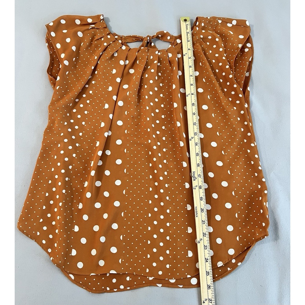 Lauren Conrad mustard orange top Blouse‎ Polka Dots Flowy Relaxed Sz Large - Picture 5 of 10